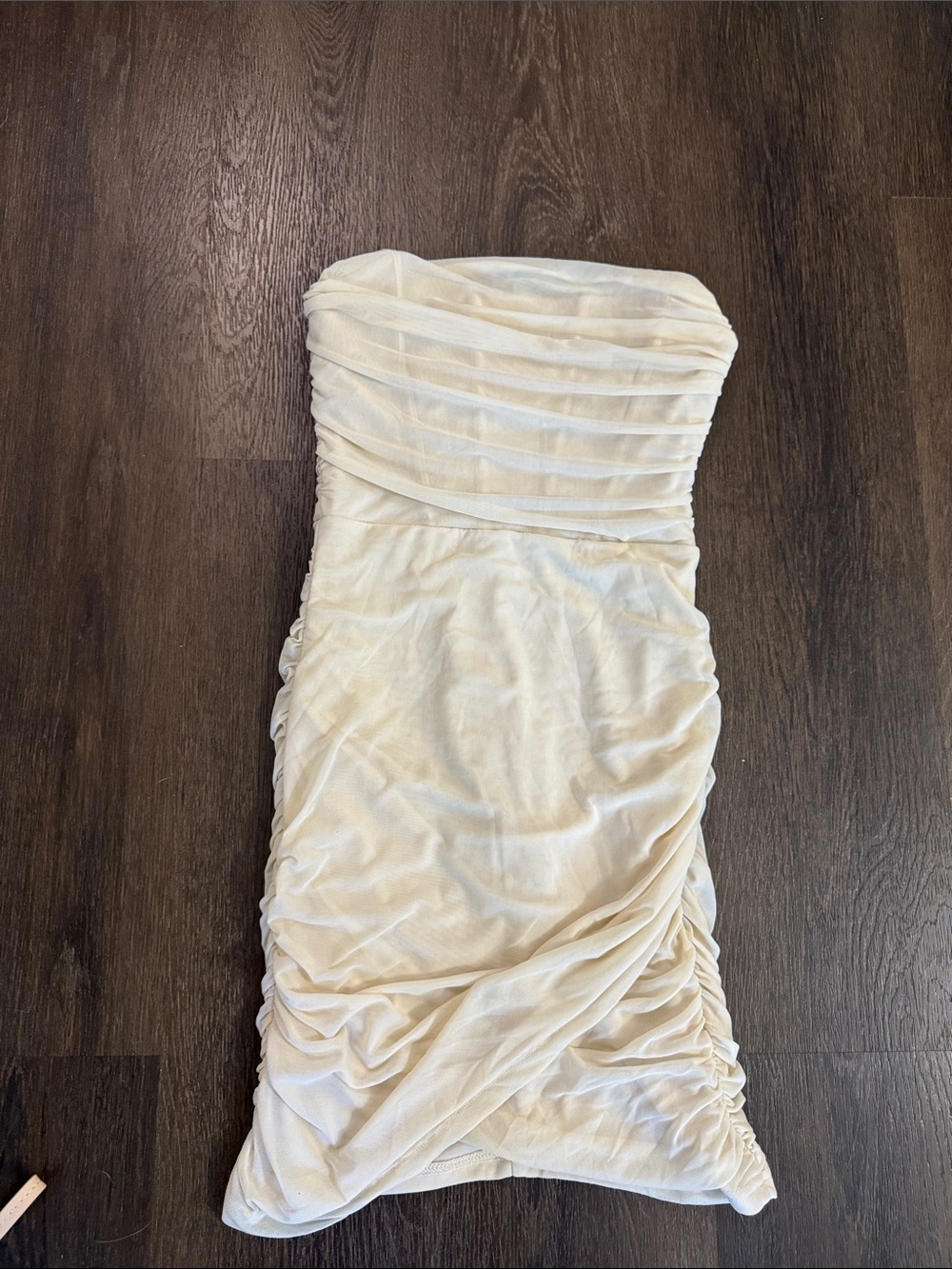 Strapless Cream Ruched Mini Dress - Picture 3 of 5